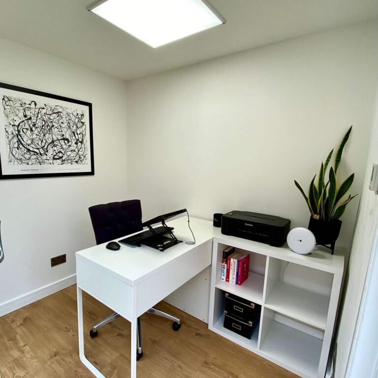 inside small garden office in sevenoaks kent